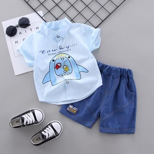 Summer Baby Boys Clothes 2PCS Casual Short Sleeve Cartoon Dinosaur Print T-shirt Tops+Shorts Costume Set Children Clothing