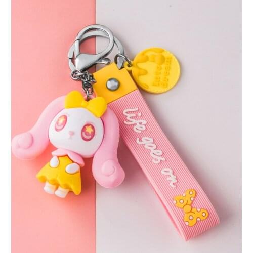 PVC Cartoon Girl Doll Metal Keychain Pink Blue Purple Blue Hair Pendant Bag Car Key Ring Jewelry Lanyard Accessory Girl Kid Gift