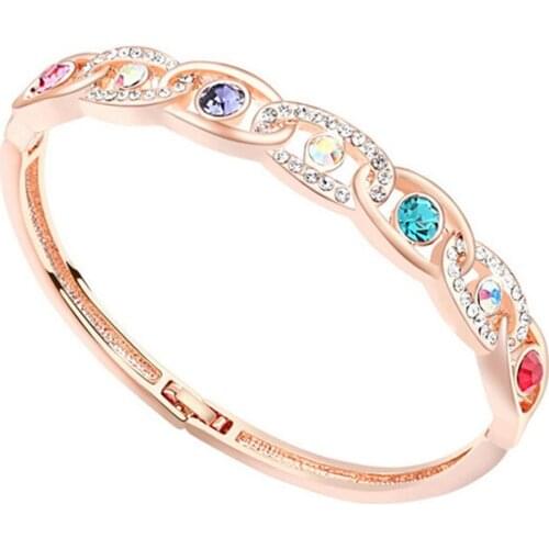 Fashion Bangle made with Red Austrian Crystal For Bridal Wedding Jewelry Gold Color Luxury Women Bracelet Bangle Christmas Gift