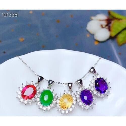 Fashion purple amethyst pendant for women silver necklace citrine ruby natural gem good cut birthday party banquet gift