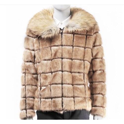 Mens Japanese and Korean Fur Jacket Faux Fur Stand Collar Casual Jacket Fake Coat Plus Size S-3XL