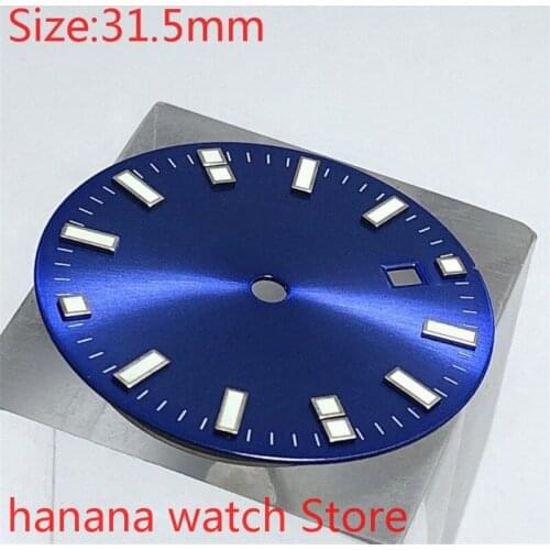 No Bliger logo sterile 31.5mm date kit ETA 2824/2836 Miyota 8215/8205/821A MH35 36 movement mens watch night plate parts blue