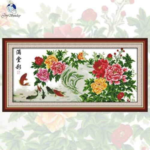 GG Colorful Peony Cross Stitch Patterns Chinese Flower Design Drawing Set Embroidery Needlework Cross Stitch Kits for Home Decor
