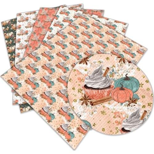 Pumpkin Printed Artificial Leather 30 cm x 136 cm PU Leather Fabric for DIY Bag Material Fabric L04