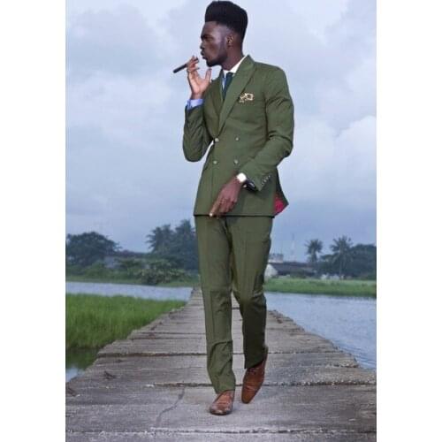 2020 Latest Coat Pant Designs Green Double Breasted Casual Custom Jacket Men Suits Slim Fit 2 Pieces Tuxedo Fashion Masculino