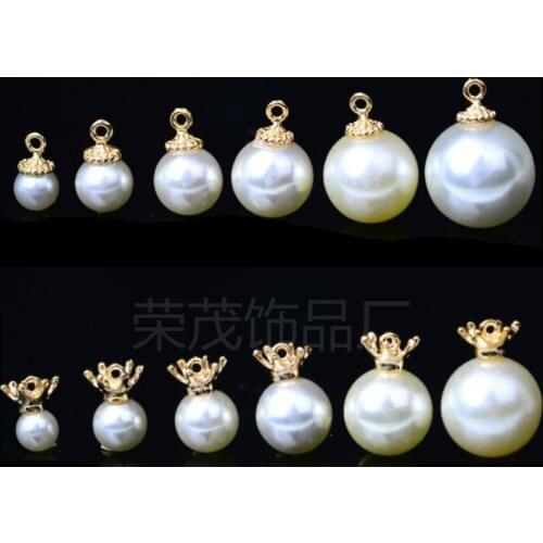 New Arrival 50PCS Round ABS Imitation Pearl Charms Pendants with crown for Earring Bracelet Choker Necklace Jewelry Making