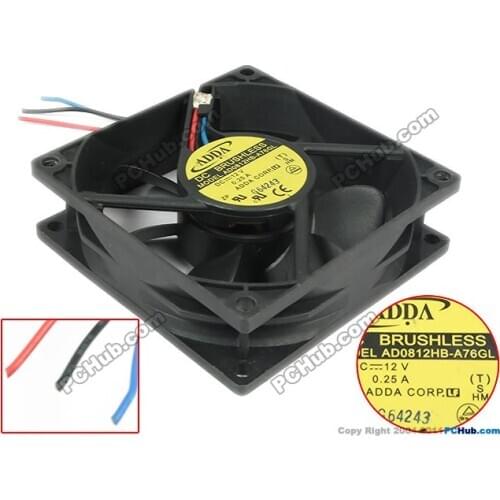 ADDA AD0812HB-A76GL DC 12V 0.25A 80x80x25mm 3-wire Server Cooling Fan