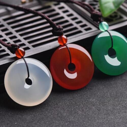 Natural agate Chalcedony Safety buckle Pendant Charm Jewellery Fashion Accessories Hand-Carved Man Woman Amulet Gifts