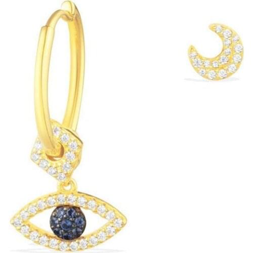 SLJELY Luxury 925 Sterling Silver Jewelry Asymmetric Gold Color Evil Eye Earrings Micro Cubic Zirconia Stones ETE collection