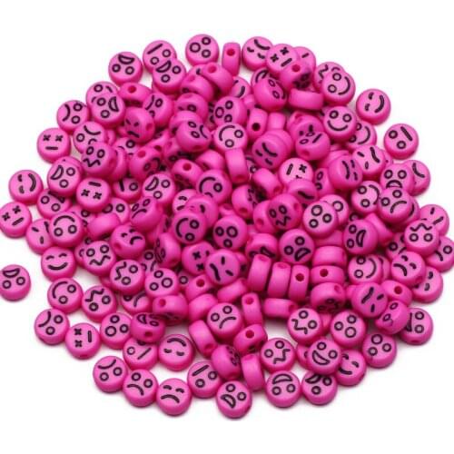 Rose Red Round Mixed Mood Pattern Acrylic Beads 4x7mm Loose Spacer Beads For Jewelry Making DIY Necklace Bracelet Accessories