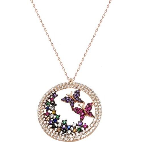 Chavin Butterfly Flowers Silver Necklace Ds18