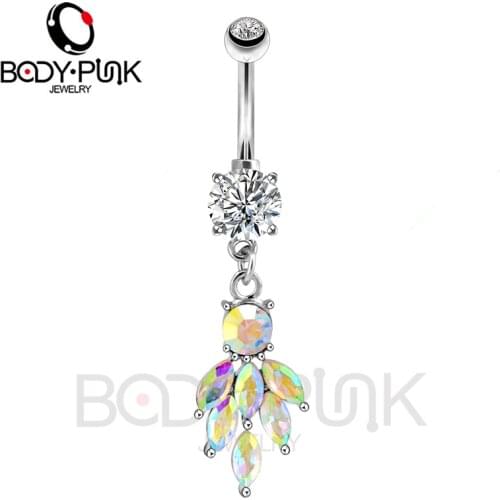 BODY PUNK 316L Surgical Steel Belly PiercingS Button Rings Aurora Borealis CZ Navel Rings Belly Nombril Jewelry Women Men