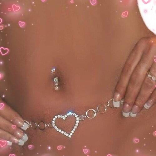 Y2K Accessories Heart Crystal Waist Chain for Women Metal Cool Punk Vintage Body Chain Charms 90s Aesthetic Friendship Gifts New