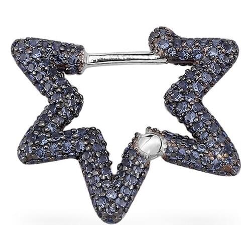 SLJELY High Quality Fashion Real 925 Sterling Silver Single Navy Blue Star Earring Paved Zirocnia 1pc for Women Brand Jewelry