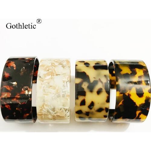 Gothletic 3CM Wide Lepard Print Acitic Acid Acrylic Cuff Tortoiseshell Resin Bracelets & Bangles Women Fashion Jewelry 2019 NEW