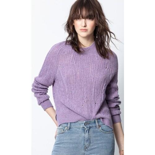 Women Sweater 2020 Autumn and Winter New Rhinestones Letters Cashmere Cardigan Knit Hollow Split Sweater