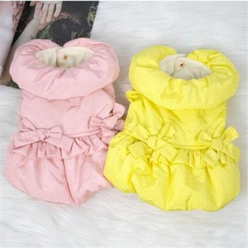Winter Dog Dress Cute Bowknot Candy Color Pet Dog Clothes Warm Puppy Coat Outfit Yorkshire Pomeranian Small Dog Clothing Costume