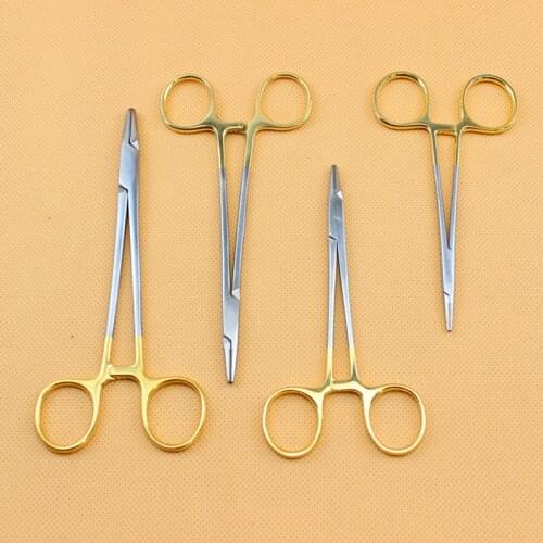 1Pc 12.5cm Golden color handle Needle clamp medical pliers Surgical forceps Double eyelid cosmetic plastic surgery Needle holder