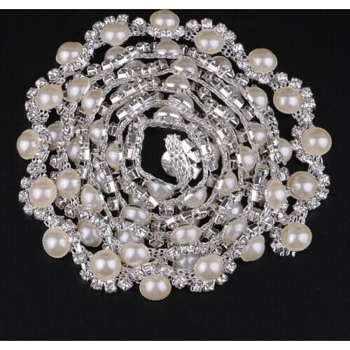 1 Yard White Pearl Rhinestone Chain Crystal Beaded Trims for DIY Sewing Accessories