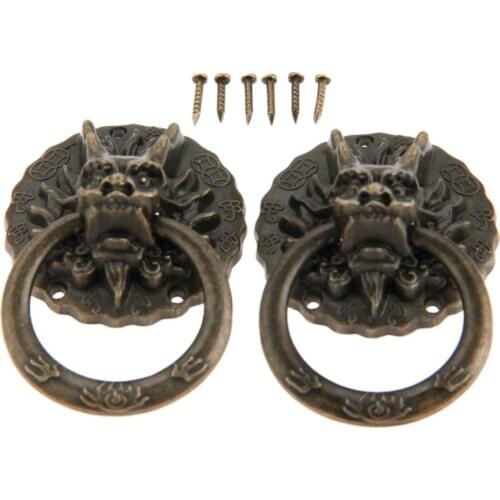 2Pcs 32*47mm Vintage Dragon Head Furniture Door Pull Handle Cabinet Dresser Drawer Knobs Ring Handle Furniture Hareware