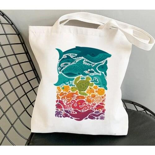 2021 Shopper Aquatic Spectrum Printed Tote Bag women Harajuku shopper handbag girl Shoulder shopping bag Lady Canvas Bag