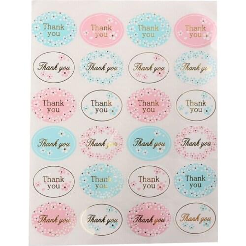 24Pcs/sheet Colorful Floral Thank You Adhesive Stickers Oval Wedding Decorative Gift Packaging Label Lovely