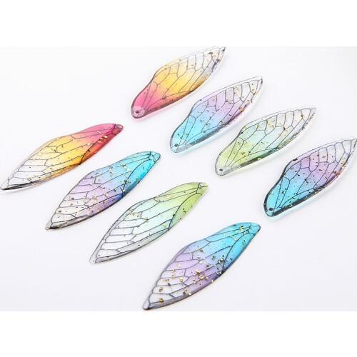 4pcs Fairy Wing Earrings Insect Butterfly Wing Pendant Gradient Resin Diy Gold Foil Epoxy Feather Earrings Necklace Accessories