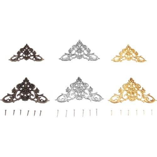 4sets Hollow lace Corner Protectors Antique Bronze/Gold/Silber Feet Wood Case Desk Leg Decor Guard Retro Bracket w/nails 35/46mm