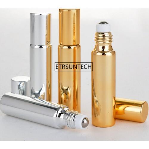 5ml/10ml Glass +Metal Essential Oil Bottles With Glass Roller Balls Aromatherapy Perfumes Lip Roll Dispensing Bottle F2451