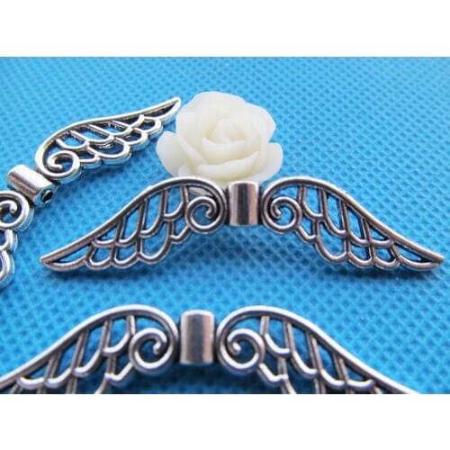 50pcs 12mmx52mm Antique Silver tone/Antique Bronze Hollow Angel Wing Spacer Beads Connector Pendant Charm/Finding