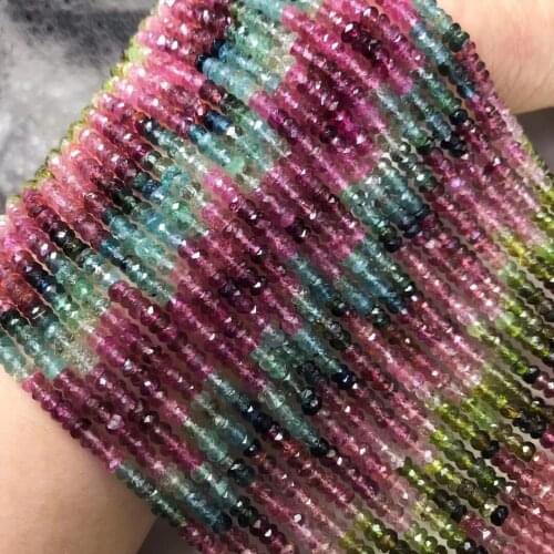 AAAA LOOSE BEADS Gradient color Tourmaline roundel faceted 3.8-4mm wholesale for DIY jewelry necklace 36cm