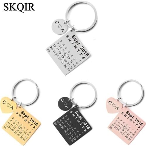 Personalized Custom Calendar Keychain Engraved Name Date Tag Keyring for Women Men Key Chain Jewelry Car Accesories Birth Gift