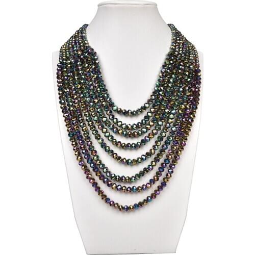 Black beads has a tinted sheen and silver multi-layer round transparent pearl and Glass Crystal gem necklace, mysterious