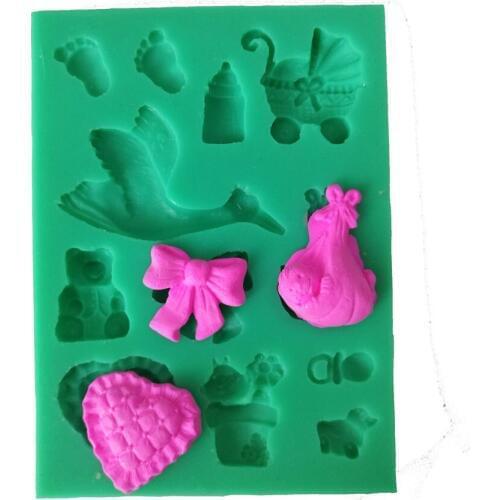 Foot swan bear bottle baby heart shape silicone fandont birthday wedding chocolate cake decoration mold