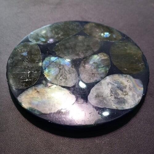 Dhxyzb 11-12cm Natural labradorite circular Slice Plate Crystal labrador feldspar Stone Mineral Healing Specimen Display decor
