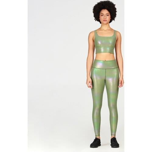 Women metalic Shine Sport Leggings High Rise Stretchy Fitness Gym Wears Compressive Breathable Push Up Iridescent Yoga Tights