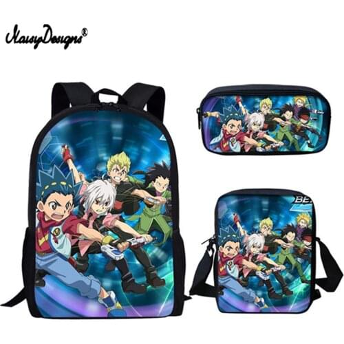 NOISYDESIGNS Anime Beyblade Burst Printing School Bag Set Crossbody Bags Brand Designer Primary Students Large Capacity Bookbags