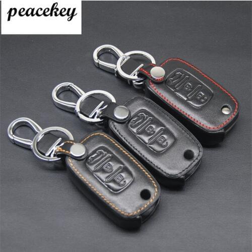 Peacekey Leather Remote Control Car Keychain Key Cover Case For LADA Sedan/Largus/Kalina/Granta/Vesta 3Button keyholder ring