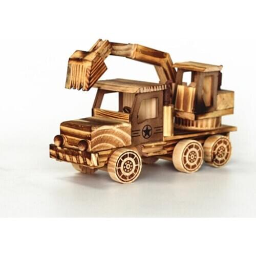 Creative DIY Rotatable Truck Excavator 3D Model Building Kits Wooden Toys Gift for Boys & Girls