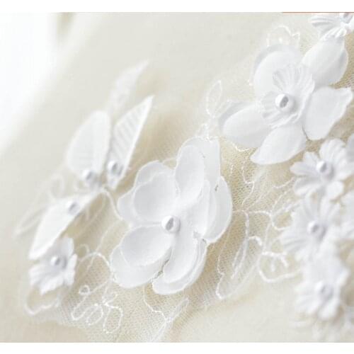 1 Piece/lot 13.5*12cm Ivory 3D Lace Applique Trim Bead Net Yarn Embroidered DIY Wedding Dress Handbag Veil Accessories