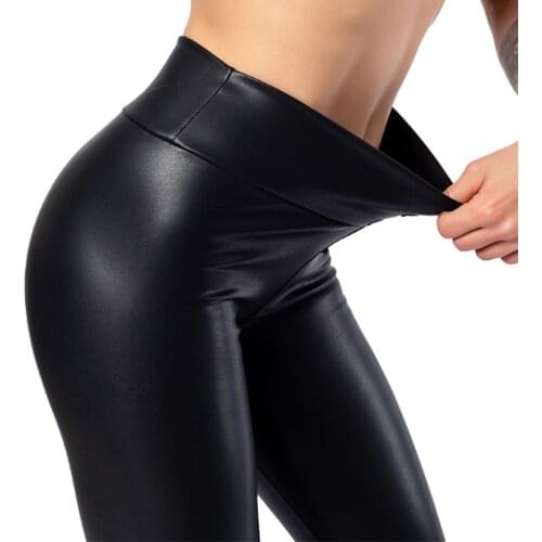 Leggings Leather Wet Look Shiny Disco High Waist Trouser Pants Solid Color Ankle-length Ankle-length Trouser Mujer Running