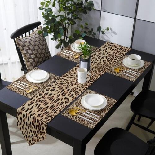 Leopard Table Runner Table Mats Cover For Home Wedding Banquet Festival Party Catering Hotel Table Decoration