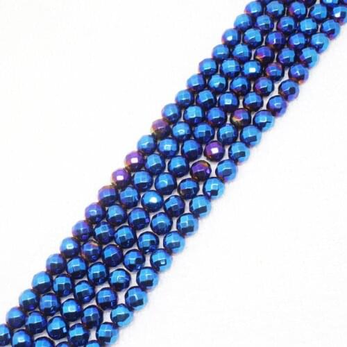 Mini. order is $7! 2-12mm Faceted Blue Plating Hematite ironstone Round Spacer DIY Fa-store Loose Beads 15"