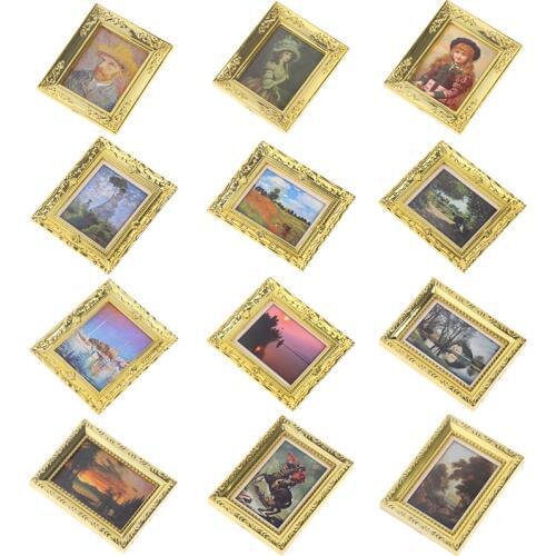 Mini Dollhouse Miniature 1:12 Photo Frame Antique Manny Frame Oil Painting DIY Doll House Decorative Accessories