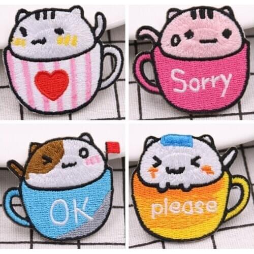 Cartoon lovely Animal Teacup dogs Patches wholesale Applique Iron On Letter please, sorry ,ok Badges Clothing accessories