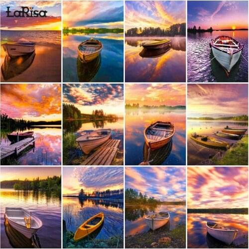 Boat 5D DIY Diamond Cross Stitch Kit Full Square Round Resin Diamond Painting Diamond Embroidery Sunset Landscape Art Picture