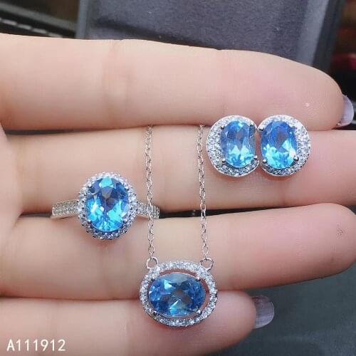KJJEAXCMY fine jewelry natural topaz 925 sterling silver women pendant necklace chain earrings ring set support test beautiful