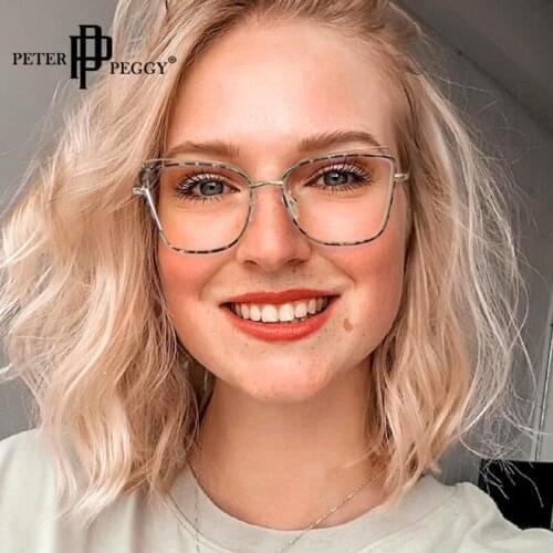 Fashion Computer Blue Light Blocking Glasses Women Square Metal Glasses Frame Optical Prescription Eyewear Big Size Spectacles