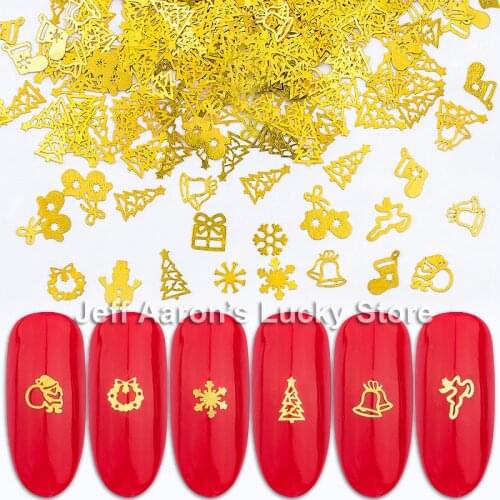 400PCS Christmas metal nail foils 3d nail art decorations decals slice press on fake nails accessories supplies tool