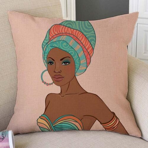 Pink Exotic Beautiful Turban African Girl Woman Home Decorative Sofa Throw Pillow Case Cotton Linen Africa Art Cushion Cover